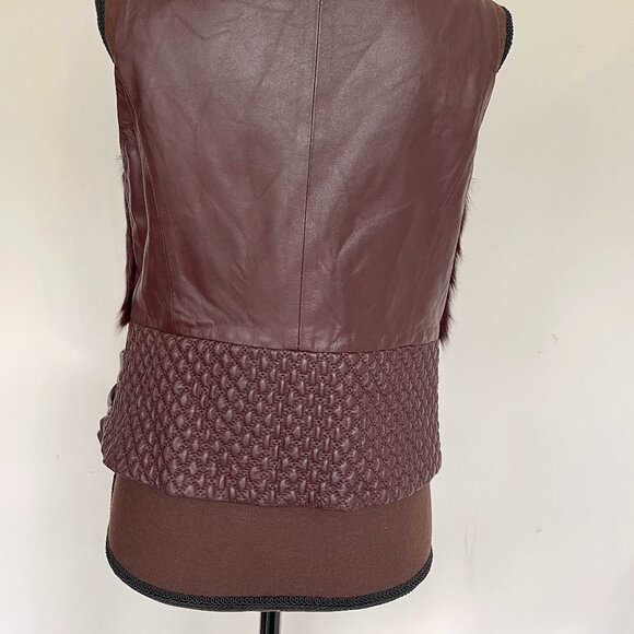 NWOT Burgundy Brown Leather Vest Real Fox Fur S size - Picture 13 of 16